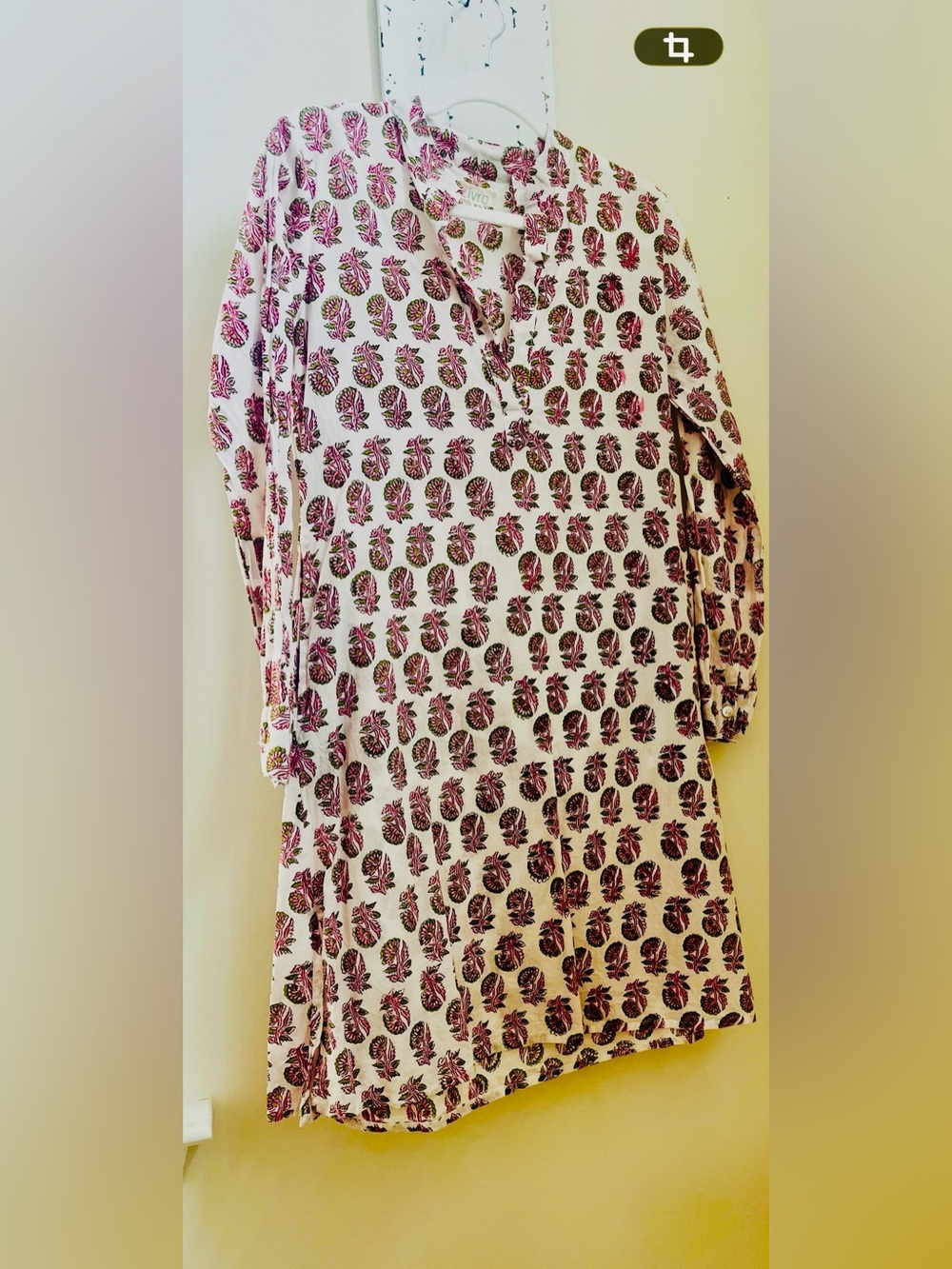 White Tunic Dress with Pink Floral Print; Size XS